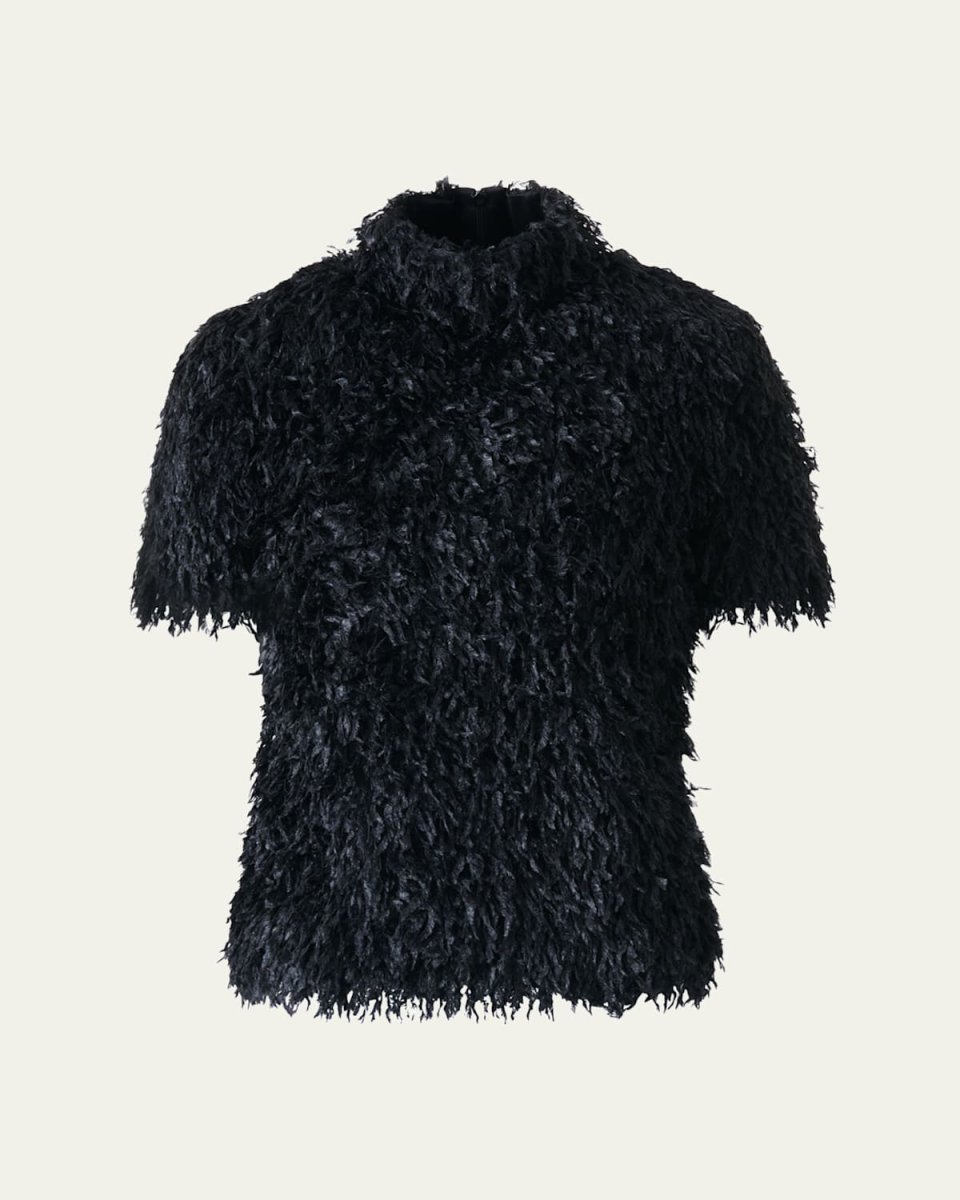 Faux-Feather Fringe Short Sleeve Blouse